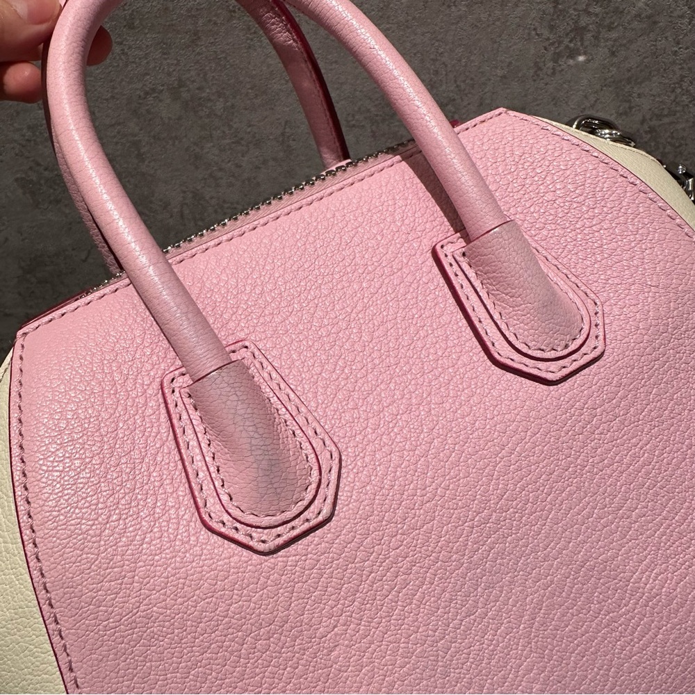 AUTH GIVENCHY PARIS PINK WHITE BICOLOR LEATHER MINI PANDORA BAG TOTE ZIP BAG - Picture 5 of 16
